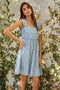 Light Blue Floral Chambray Mini Dress