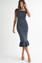Navy Striped Smocked Shoulder Tie Mid Dress