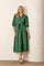 Forest Green Floral Jacquard Button Front Tiered Dress