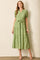 Green Floral Button Front Tiered Midi Dress