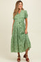Green Floral Button Front Tiered Maternity Midi Dress