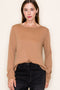 Camel Pointelle Knit Long Sleeve Top