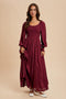 Burgundy Lace Inset Smocked Maxi Dress