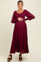 Burgundy Lace Inset Smocked Maternity Maxi Dress