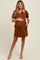 Mocha Mock Neck Contrast Striped Trim Maternity Mini Dress