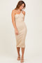 Beige Metallic Ribbed Knit One Strap Midi Dress