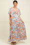 Light Blue Floral Flyway Sleeve V-Neck Tiered Maternity Maxi Dress