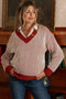 Rust Two Tone Ribbed V-Neck Chenille Maternity Sweater