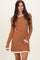 Camel Ribbed Knit Contrast Ruffle Trim Mini Dress