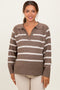 Brown Striped Oversized Polo Maternity Sweater