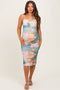 Jade Floral Mesh Ruched Crisscross Back Maternity Midi Dress