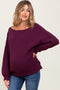 Plum Balloon Sleeve Boat Neck Knit Maternity Sweater