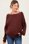 Brown Balloon Sleeve Boat Neck Knit Maternity Sweater
