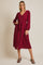 Burgundy V Neck Long Sleeve Button Down Midi Dress