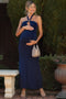 Navy Halter Pendant Maternity Maxi Dress