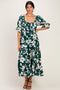Hunter Green Floral Short Sleeve Square Neck Tiered Maxi Dress