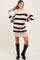Beige Striped Knit Turtleneck Maternity Sweater Dress