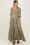 Olive Printed Smocked Crop Top Maxi Skirt Maternity Set