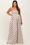 Brown Printed Smocked Wide Leg Maternity Jumpsuit