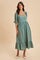 Teal Gingham Square Neck Midi Dress