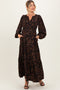 Black Floral Smocked Waist Long Sleeve Maternity Midi Dress