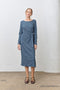 Navy Side Tie Long Sleeve Midi Dress
