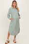 Forest Green Textured Stripe Button Down Maternity Shirt Dress