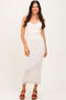Cream Mesh Ruched Sleeveless Midi Dress
