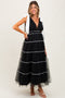 Black Shoulder Bow Tie Lace Detail Tulle Maternity Midi Dress
