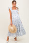 Blue Floral Smocked Tiered Maternity Maxi Dress