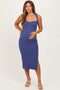 Light Navy Cutout Fitted Maternity Midi Dress