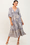 Light Grey Floral Twisted Front Tiered Midi Dress