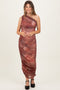 Rust Floral Ruched Rosette One-Shoulder Maternity Midi Dress