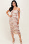 Cream Rose Floral Mesh Ruched Off Shoulder Midi Dress