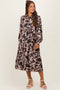 Beige Floral Button Down Bubble Sleeve Maternity Shirt Dress