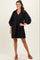 Black Textured Collared 3/4 Puff Sleeve Dress