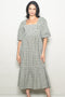 Sage PlaidBubble Sleeve Dress