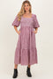 Red PlaidBubble Sleeve Maternity Dress
