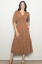 Coffee Polka Dots V Neck Flowy Dress
