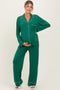 Green Button Down Top Wide Leg Pant Maternity Pajama Set