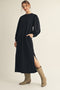 Black Side Slit Detail Solid Midi Dress