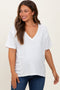 White Raw Edge V-Neck Short Sleeve Maternity T-Shirt
