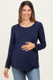 Navy French Terry Long Sleeve Scoop Neck Maternity Top