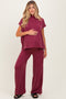Burgundy Textured Rib Mock Neck Short Sleeve Pant Maternity Set
