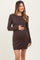 Brown Ribbed Long Sleeve Maternity Short Dress