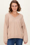 Beige V-Neck Drop Shoulder Sweater