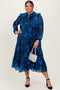 Navy Blue Floral Tiered Plus Midi Dress