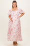 Red Floral Puff Sleeve Plus Maternity Maxi Dress
