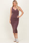 Burgundy Stripe Ribbed Sleeveless V Neck Maxi Dress
