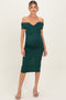 Forest Green Off Shoulder Fitted Maternity Midi Dress